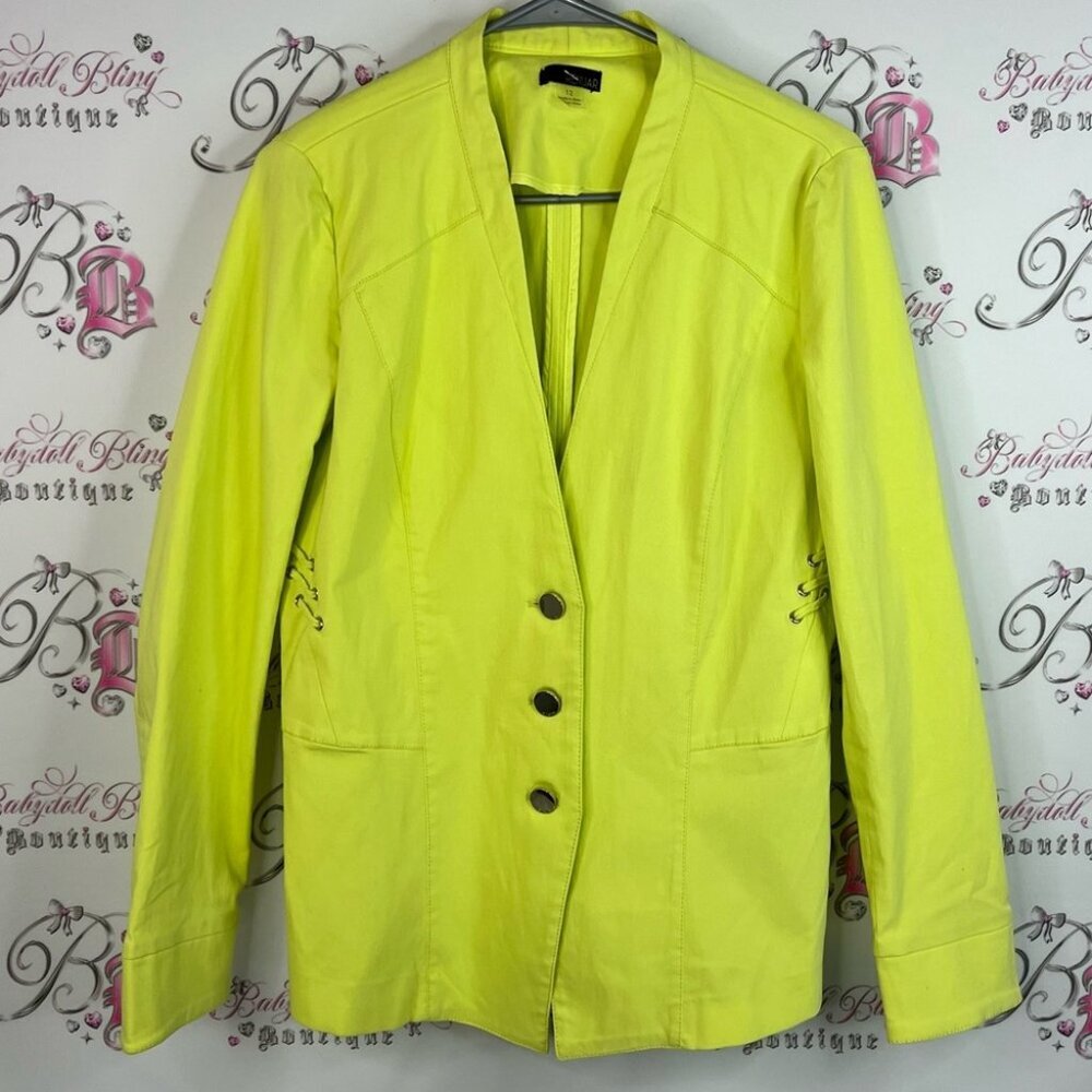 Renuar blazer corset lace up details bright green Neon Yellow Women's Blazer